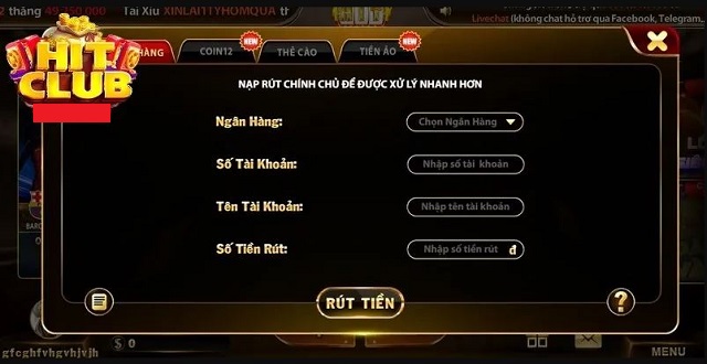 Rút tiền HitClub cực dễ