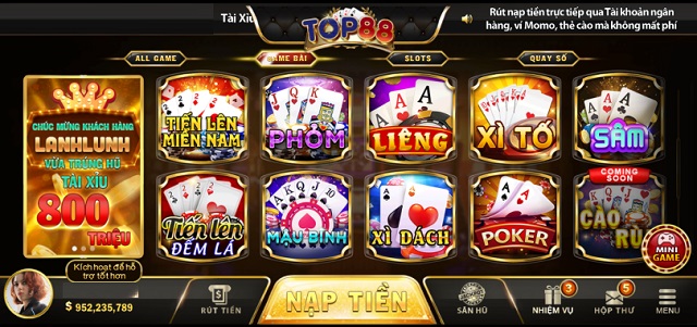 Game bài đổi thưởng TOP88 đa dạng