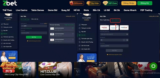 Rút tiền ZBET hỗ trợ người chơi hai phương án