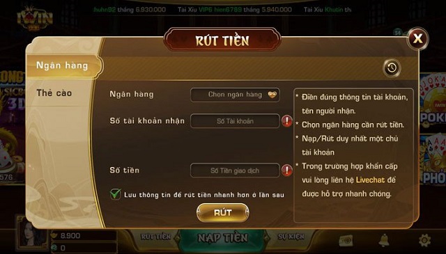 Rút tiền tại cổng game bạn có 2 lựa chọn cho mình.